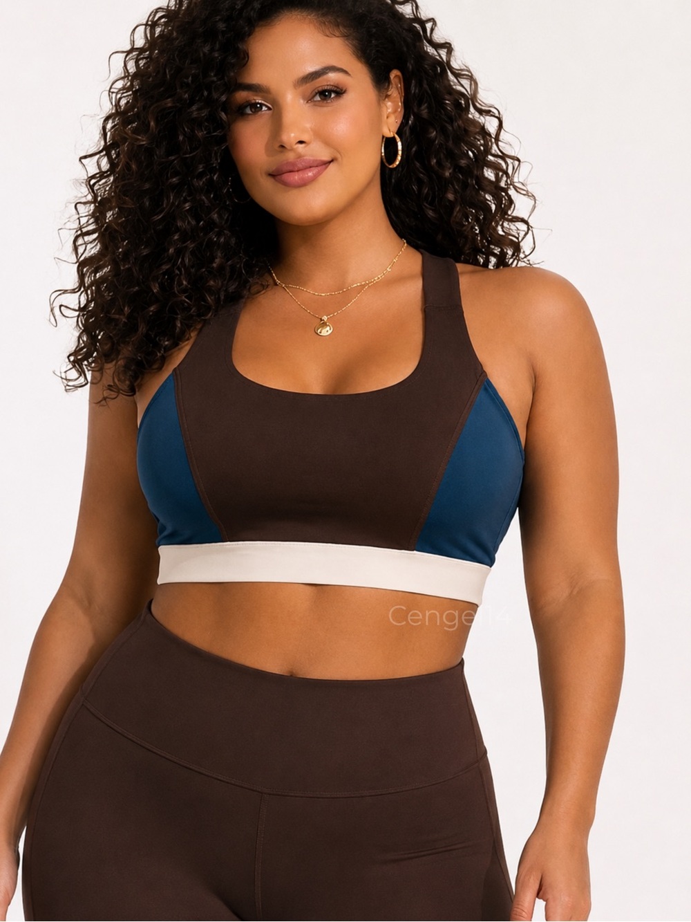 Interval Crisscross Sports Bra 1X Brown Teal Colorblock NWT USA